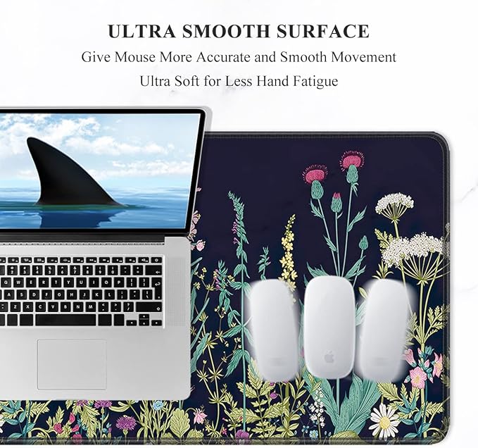 Auhoahsil Desk Pad, XL Extended Large Gaming Mouse Pad 31.5 x 11.8 Inch, Waterproof Mousepad with Stitched Edges, Non-Slip Computer Keyboard Laptop Mat for Women Men Office Work, Silent Night Flowers