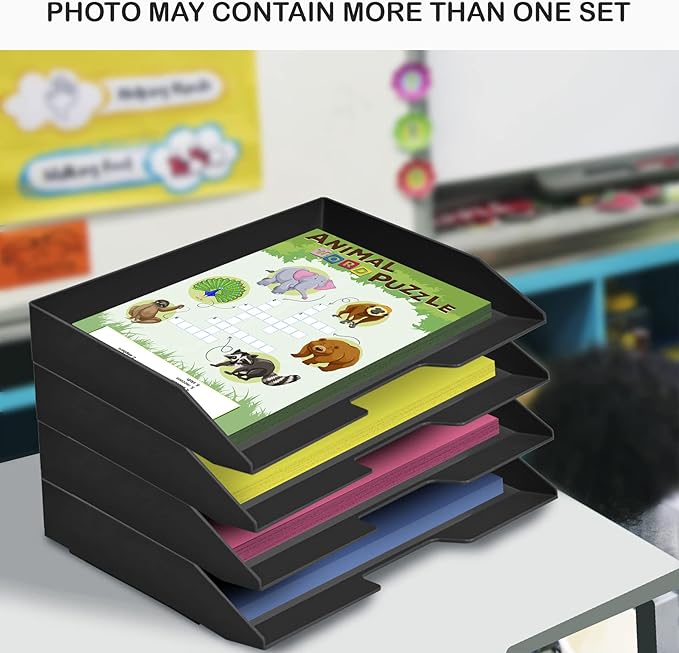 Acrimet Stackable Letter Tray Single Side Load, Plastic, Desktop File Organizer (Black Color) (1 Unit)