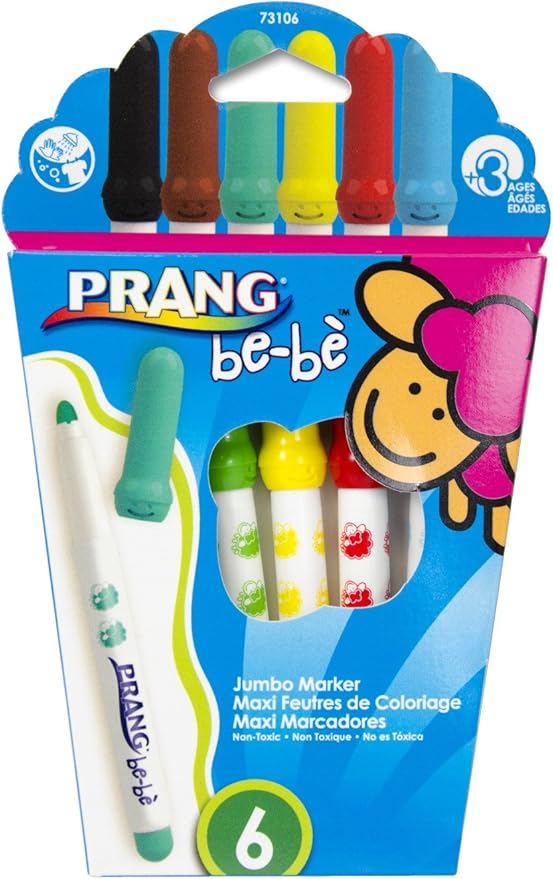 PRANG be-be Jumbo Art Markers for Small Children, Washable, Assorted Colors, 6-Pack (73106)