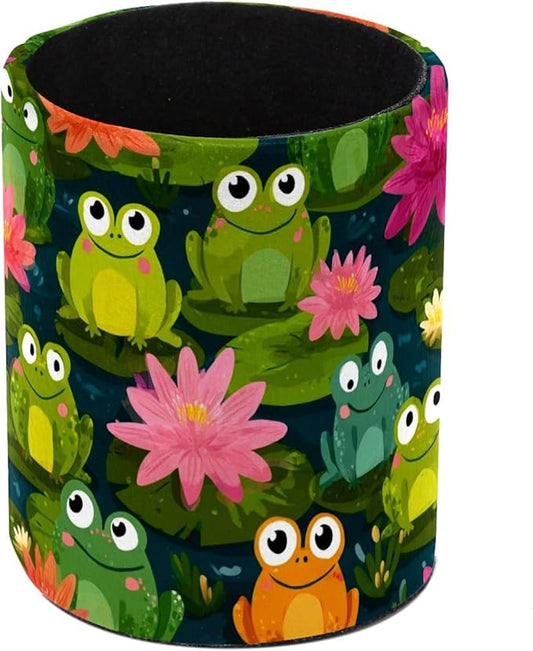 Leather Pen Holder for Desk Colored Frogs Pencil Cup Desktop Organizer Makeup Brush Holders Office Supplies for Home, Kids & School