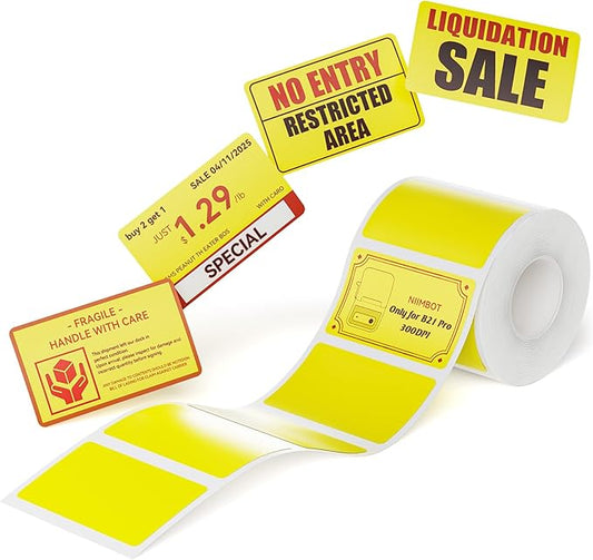 NIIMBOT Red&Black Labels, Refill Sticker Papers Only for B21 Pro 300DPI Label Maker, Dual Color Printing Stickers Good Idea for Schools,Business,Price Tags,Baking(2''x1.18''/50x30mm-Yellow)