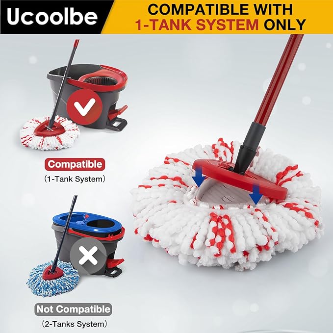 Ucoolbe Upgraded mop Refill for O Cedar, 3 Pack Spin mop Heads Replacements Compatible with O Cedar EasyWring Spin Mop Bucket System, 40% More Cleaning Power, Microfiber and Machine Washable