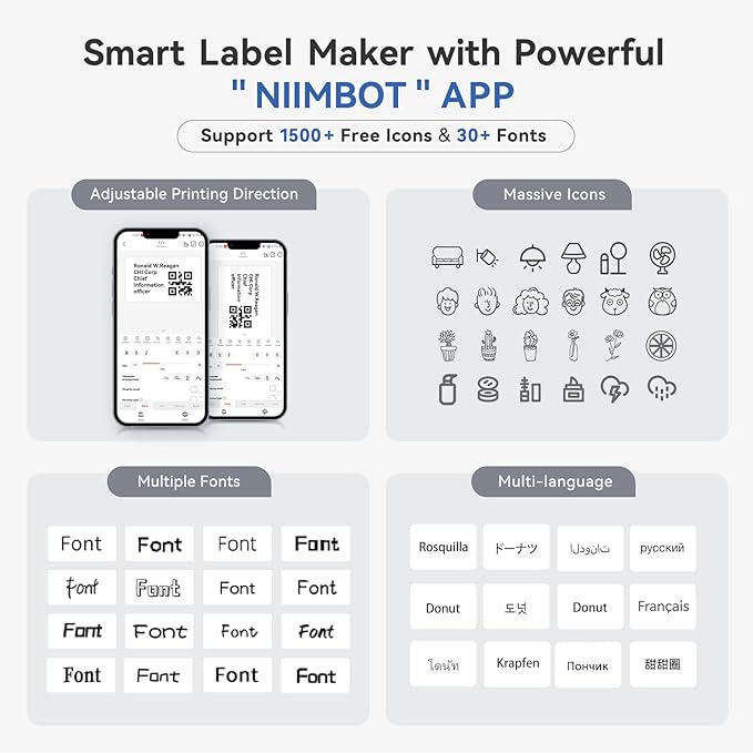 NIIMBOT B1 Label Maker Machine with Tape, Thermal Label Printer Easy to Use for Office, Home, Business, 2 Inch Label Maker with 2'' x1.18'' Labels