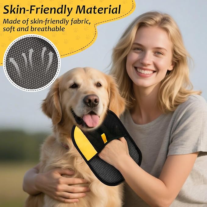 Dexspoeny 3 Pcs Pet Hair Removal Glove Set, Reusable Electrostatic Pet Hair Remover with Hair Remover Brush and Pet Comb, Upgrade Efficient Cats&Dogs Grooming Gloves for Clothes Furniture Carpet Seat