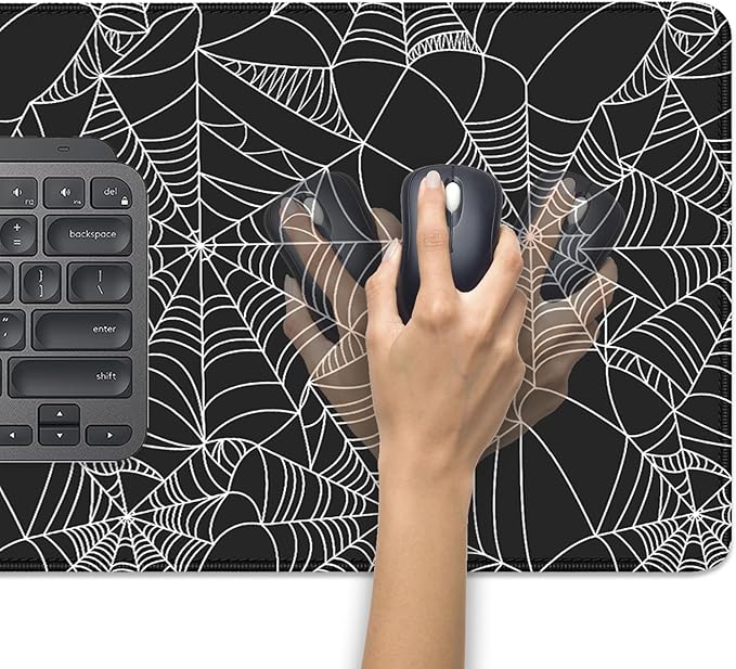 Black Spider Web Desk Pad Mouse Pad,Large Gaming Mouse Mat with Stitched Edges,Non-Slip Waterproof Rubber Base Mousepad for Office Work Home Desk Mat(27.5X11.8 in)