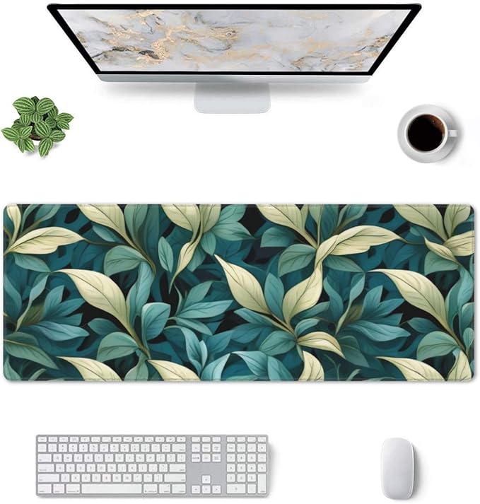 Gaming Mouse Pad, Large Non-Slip Rubber Base Mousepad, Keyboard Mouse Mat, Desk Pad with Stitched Edges, 31.5x11.8inch, Morris Leaves
