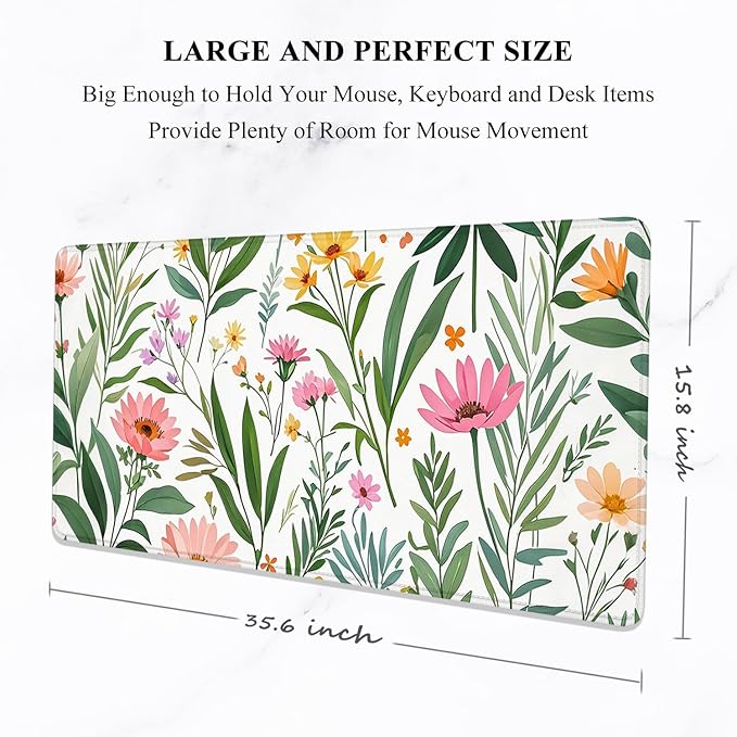 Auhoahsil Desk Mat, Ultra Large Mouse Pad, XXL Gaming Mousepad, Pretty Desk Pad, Big Extended Full Size Desktop Desk Matt for Keyboard, Laptop & Computer, 35.5 x 15.7 in, Tropical Plant