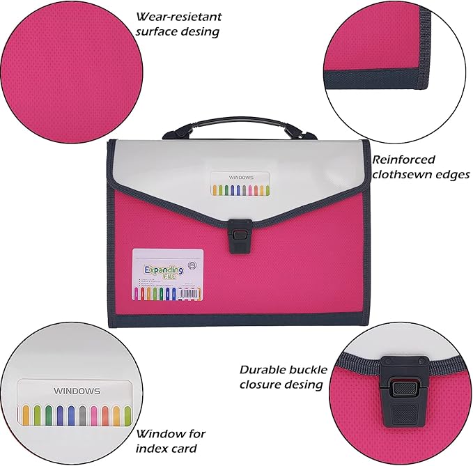 Expanding Accordion File Folder with Labels, 13 Pocket Document Organizer, Letter A4 Size, 1 Pack