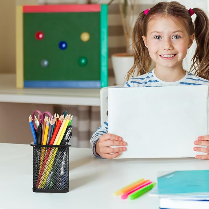 TooCust Black Mesh Pencil Cup Holder for Desk, 12 Pack Mesh Square Pen Holder - Thickened Metal & Non-Slip Bottom, Wire Pencil Holder Makeup Brush Holders Pen Cup Bulks for Home, School & Office