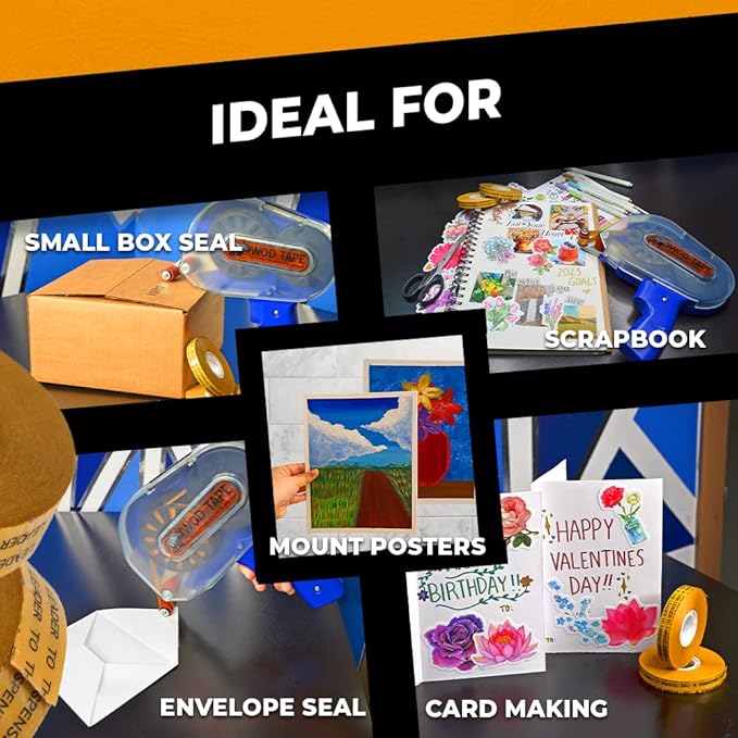 WOD RWATGD Tape Dispenser Gun for Transfer Tape, Adhesive Applicator: Dispenses 1/4 in., 3/8 in., 1/2 in., and 3/4 in. Wide on 1 in. Core