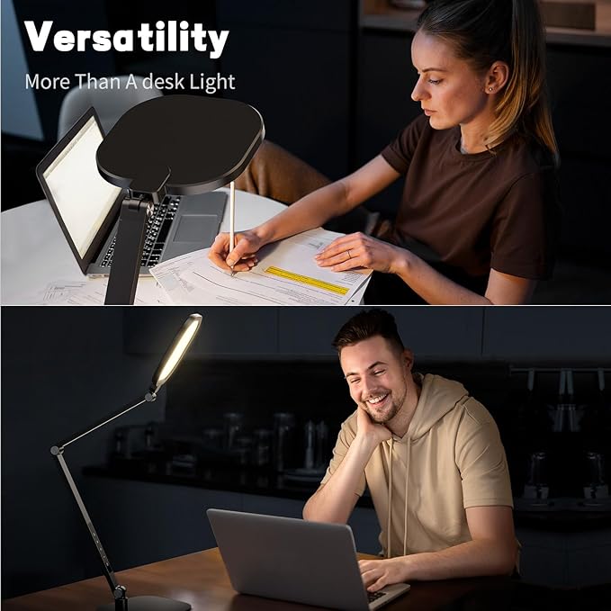 LED Desk Lamp for Home Office, Eye-Caring Modern Desk Light, 3 Color Temperature 10 Brightness Computer Light, Dimmable Desk Light with Memory & Timer Func, Metal Swing Arm Table Lamp