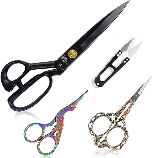 BIHRTC 11 Inch Fabric Professional Stork Tailor Scissors - Stainless Steel Sharp Dressmaker Heavy Duty Scissors for Leather Sewing Shears Tailoring