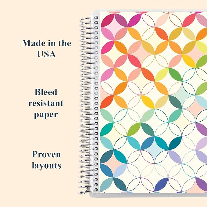 Erin Condren 7" X 9" Spiral Bound Productivity Notebook, Mid Century Circles, Functional 160 Lined Page and 80Lb Thick Paper Spiral Notebook, Stickers Included