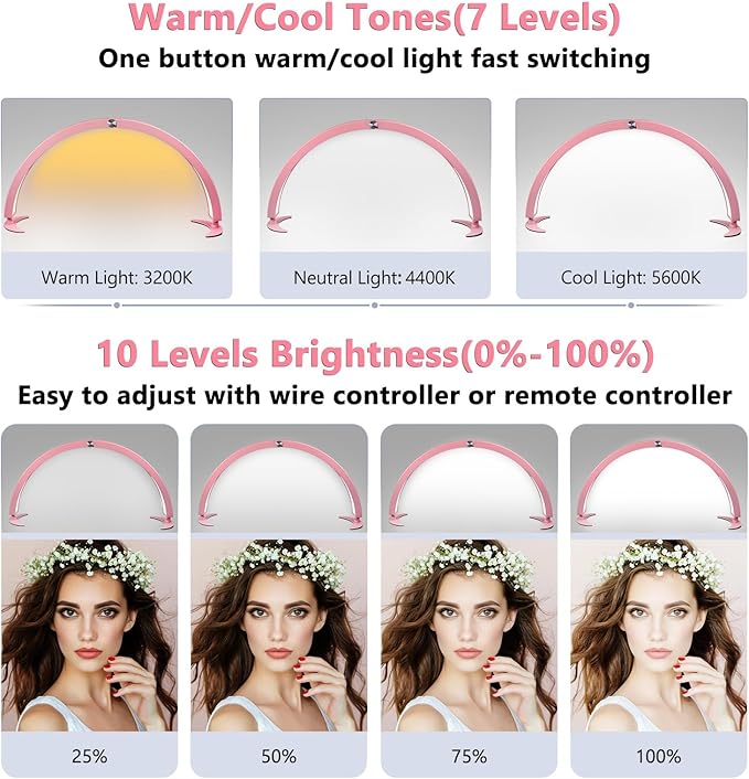 Half Moon Light for Nail Desk, 29in Foldable Half Moon Table Lamp Nail Desk Lamp with Wire Controller & Remote, Bright Arch Nail Light with 7 Cool/Warm Tones & 10 Brightness