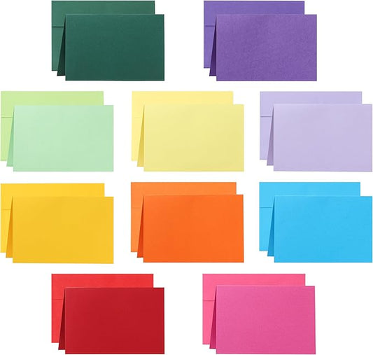 10 Assorted Colors Blank Cards and Envelopes 4 x 6 Heavyweight Folded Cardstock and Printable A4 Envelopes Self Seal 20 packs for Christmas, Invitations, Thank You Cards, Greeting Cards