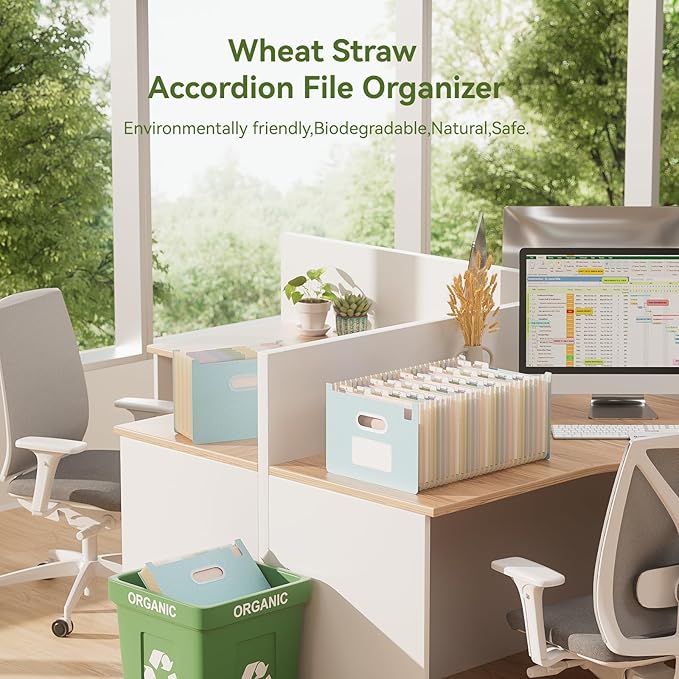 Accordion File Organizer, 26 Pockets Wheat Straw Expanding File Folders, Upright&Open Top, A-Z Bill Receipt Organizer, 100% BPA Free, Return to Nature, Healthy Living, Letter/A4 Size-Sky Blue