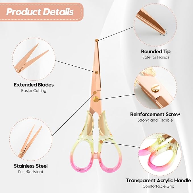 Honagu Premium Acrylic Handle Scissors -Stainless Steel Blades, Precision Cutting, Ergonomic Design, Ideal for Home, Office, and Craft Use - 2 Pack, Red