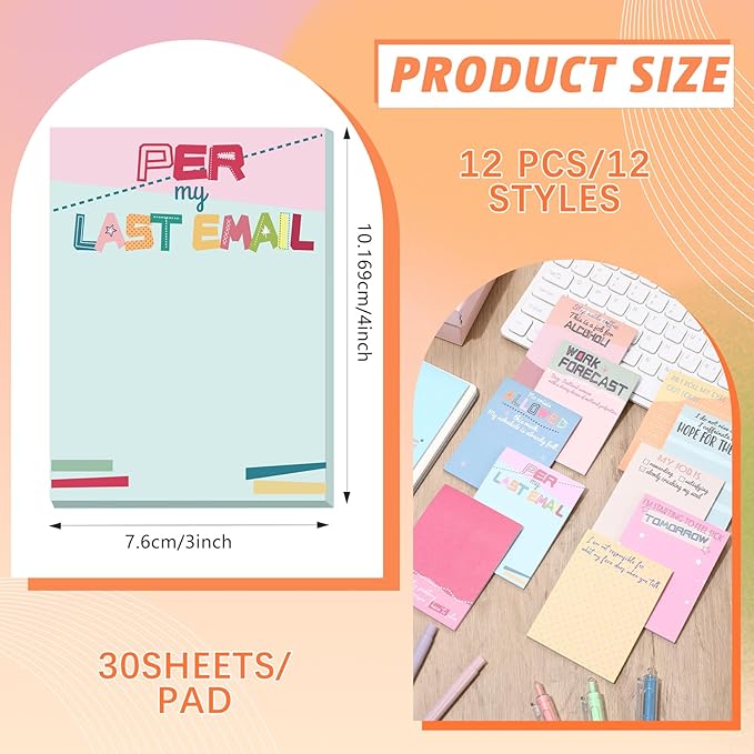 12 Pcs Funny Sticky Notes for Work 4x3 Inches Sarcastic Self Adhesive Notepads Novelty Memo Note Pads for Office Coworker Gifts Employee Appreciation Supplies (Office,Classic Colors)
