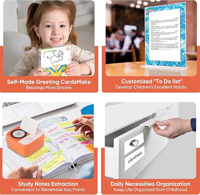 Mini Thermal Sticker Maker - Bluetooth Portable Printer with 10 Rolls Paper | Wireless Compact Device for Study Notes, Journals, Receipts | Home, Office, School Use