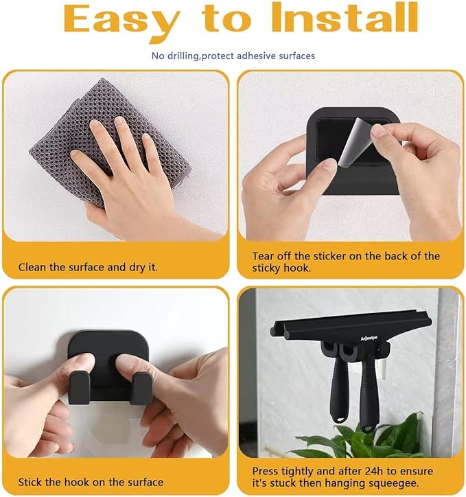 Anjinwiper All-Purpose Shower Squeegee for Glass Doors with Hook, Silicone Squeegee for Shower Glass, Shower Doors, Windows, Bathroom, Mirrors and Tiles（10 inch, Black）