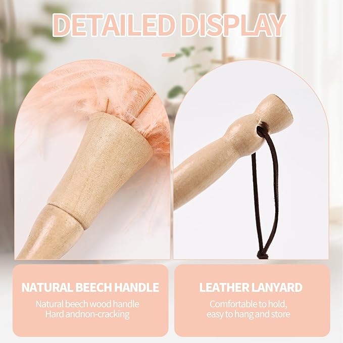 MehelloFeather Ostrich Feather Duster 12 Inch Handheld Duster Supplies, Wooden Handle Feather Duster for Cleaning Keyboard Home Car Office (Champagne 2Pcs)