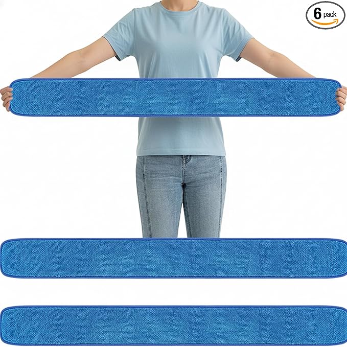 LOYIM 6 Pcs Large 48 Inch Commercial Replacement Microfiber Pads Reusable Wrestling Wet Mop Refill Pads for Flat Mop Frames Wet and Dry Use (Micronfiber & Cotton,Blue)