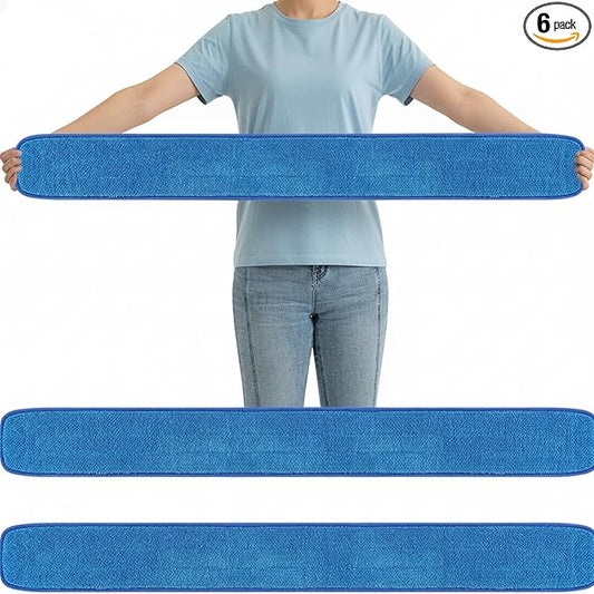 LOYIM 6 Pcs Large 48 Inch Commercial Replacement Microfiber Pads Reusable Wrestling Wet Mop Refill Pads for Flat Mop Frames Wet and Dry Use (Micronfiber & Cotton,Blue)