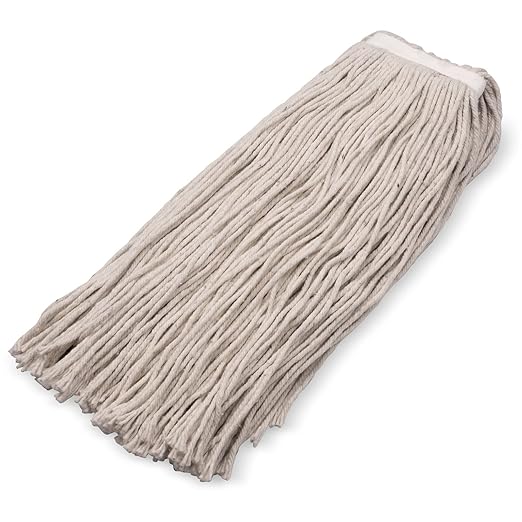 SPARTA Flo-Pac Cotton Mop Head, Cut-End, Narrow Band with White Band for Organized Cleaning, 44 Inches, Tan