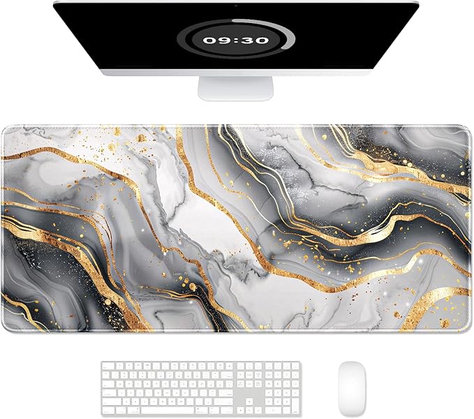 Auhoahsil Desk Mat, Ultra Large Mouse Pad, XXL Gaming Mousepad, Pretty Desk Pad, Big Extended Full Size Desktop Desk Matt for Keyboard, Laptop & Computer, 35.5 x 15.7 in, White Gray Marble