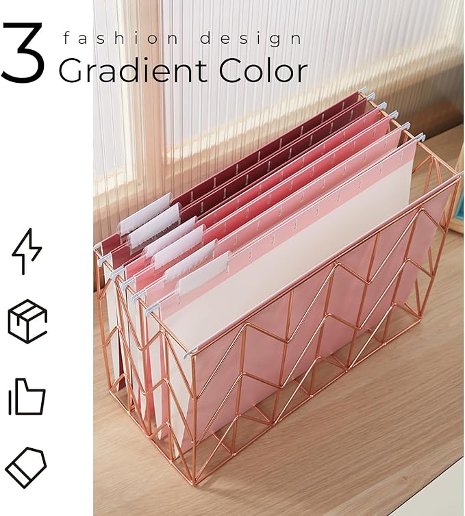 Y YOMA 6 Pack Gradient Hanging File Folders Letter Size Decorative Hanging Folder Pretty File Folder Organizer for Filing Cabinet Office Home with 1/5-Cut Adjustable Tabs, Cute Pink