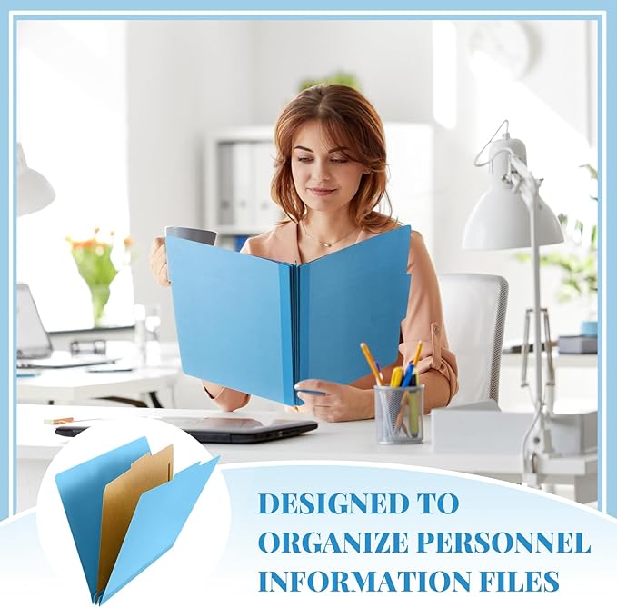 24 Pcs Classification Folders Letter Size, 1 Divider Pressboard File Folder with Fasteners, Expanding File Organizer Bulk for Teachers, Clergy, Office, Church, Christmas Donations (Blue)