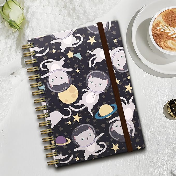 Spiral Journal Notebook,Strong TwinWire Binding with Premium Paper for Girl Women,Cool Funny 120 Pages,100gsm A5 College Ruled NotebookJournal,Perfect for Gifts Nurse Teacher Women(Cute Cat Star)