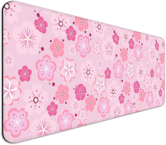 Japanese Pink Cherry Blossoms Gaming Desk Mat, Extended Large Minimalist Plant Aesthetic Mouse Pad, Computer Keyboard Laptop Mousepad for Work, Office and Home, XL