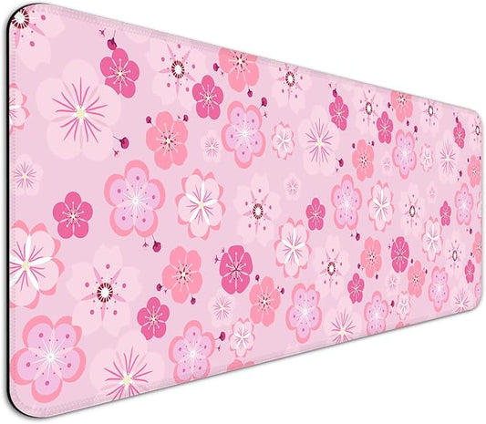 Japanese Pink Cherry Blossoms Gaming Desk Mat, Extended Large Minimalist Plant Aesthetic Mouse Pad, Computer Keyboard Laptop Mousepad for Work, Office and Home, XL