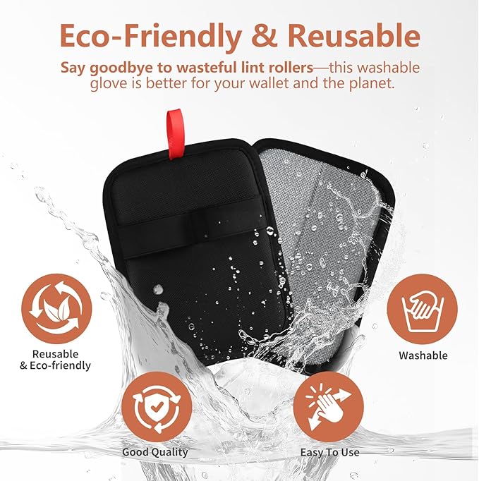 Aiwojiujiu 2 Pcs Pet Hair Removal Glove - Upgraded Electrostatic Pet Hair Remover Gloves for Cats & Dogs, Reusable & Washable Magic Brush Pet Hair Removal Tool (Black, L)