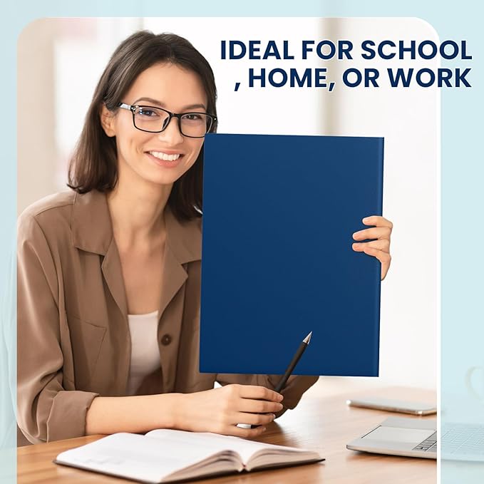 Henoyso 24 Pcs 9" x 12" Plastic Presentation Folders Blue Folder with 2 Pockets Letter Size, Heavy Duty Two Pocket File Folders with Card Holder for School Office Business Home