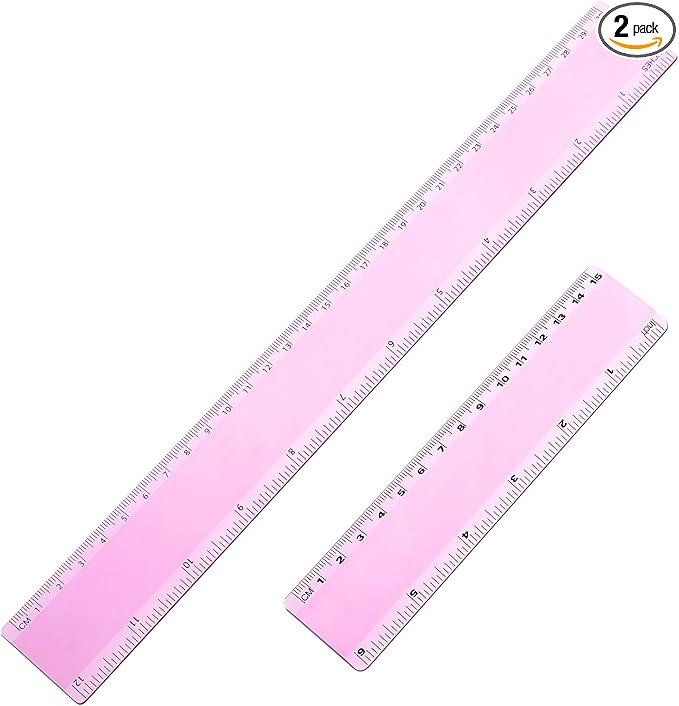 eBoot Plastic Ruler Straight Ruler Plastic Measuring Tool 12 Inches and 6 Inches, 2 Pieces (Pink Purple)