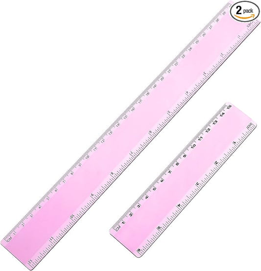 eBoot Plastic Ruler Straight Ruler Plastic Measuring Tool 12 Inches and 6 Inches, 2 Pieces (Pink Purple)