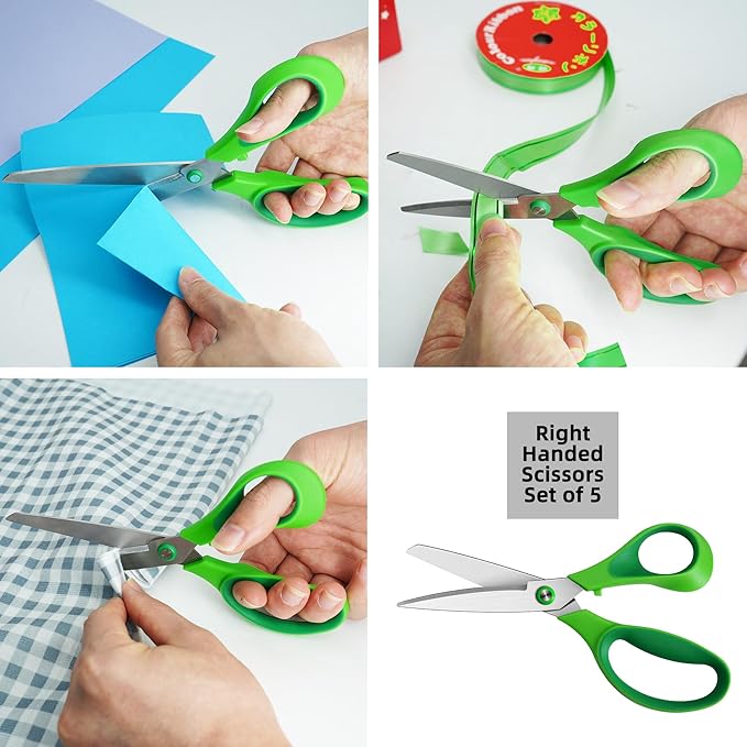 All Purpose Heavy Duty Scissors, Sharp Stainless Steel Blades, Comfort Grip Handles, Multipurpose for School, Home, Office, Art, Craft, Sewing, Tailor - 5 Pack