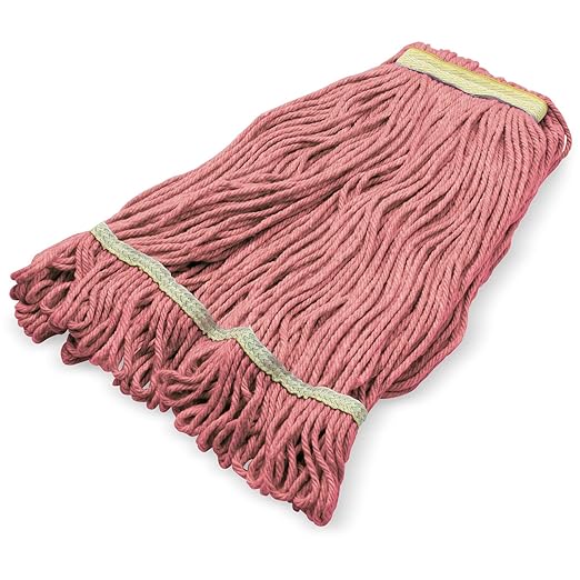 SPARTA Flo-Pac Acrylic Mop Head, Loop-Ended, Narrow Band with 1" Yellow Band for Organized Cleaning, Small, Red, (Pack of 12)