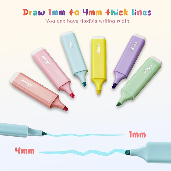 Pastel Highlighters,Chisel Tip Marker Pen,6 Assorted Macaron Colors Highlighter Pens,Mini Markers,Water Based, Quick Dry,Back to School Supplies