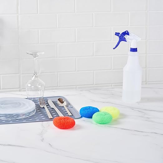 Restaurantware Plastic Dish Scrubbers 40 Pack 2.953 x 2.953 x 0.984 Inches Durable Non-Scratch Scrubbers Plastic Mesh Cleaning Pads Easy Grip Assorted Colors for Multi-Surface Cleaning