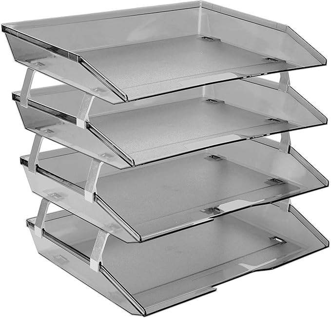 Acrimet Facility 4 Tier Letter Tray, Side Load, Letter Size/A4, Desktop File Organizer, Plastic (Clear Smoke)