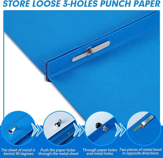 Two Pocket Folders, RAZCC 100 Pack Two Pocket with Prongs, 3 Prong Folders Fit Letter Size Paper, Pocket Paper File Folders for School Office Home Business, Assorted 5 Colors