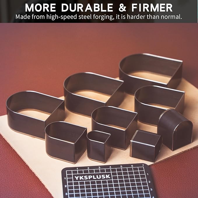 Leather Hole Cutter Tools Set, 9 Pieces Horseshoe Shape Punch Tools 20 25 30 35 40 45 50 55 60mm, High Carbon Steel Leather Cutting Dies - Leather Hole Punch Tool Kit for DIY Leathercrafts