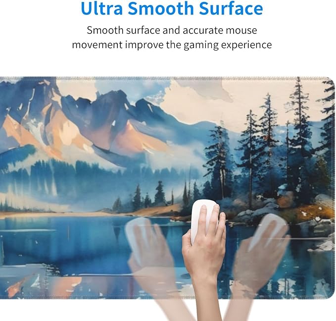 Gaming Mouse Pad, Large Non-Slip Rubber Base Mousepad, Keyboard Mouse Mat, Desk Pad with Stitched Edges, 31.5x11.8inch,Mountain River