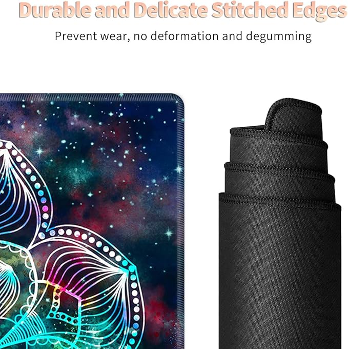 Large Gaming Mouse Pad with Stitched Edges, Desk Pad Protector, Computer Keyboard Mouse Mat Non-Slip Cute Desk Decor for Home/Office/Study Accessories+ Coaster and Stickers, Mandala Art