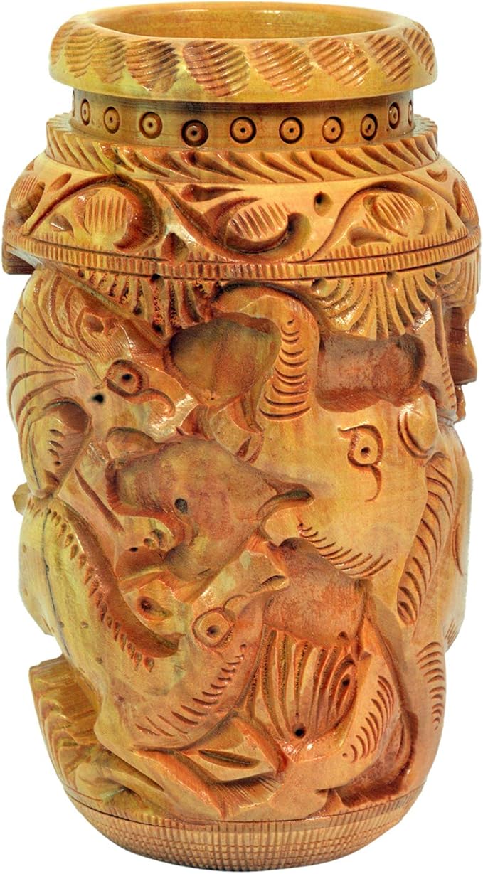 Craft Trade Hand Carved Wood Pen Holder for Desk Organizer for Home School Office Supplies Pencil Cup Pot Storage Box Suitable for Stationery - Camel