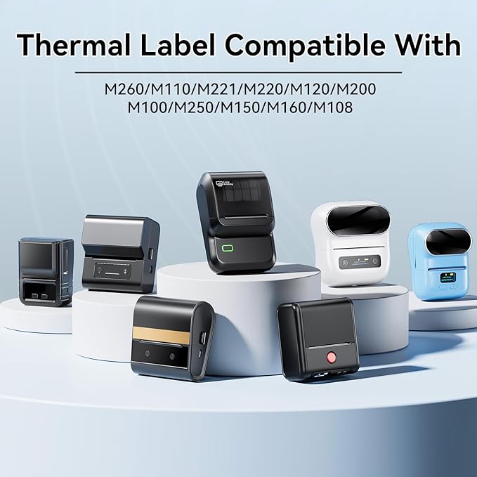 M100 Round Label 1.96" x 1.96" (50x50 mm), Compatible with Label Maker M110/ M220/ M221/ M120/ M250/M150, White, 140 Labels/Roll, Multi-Purpose Adhesive Circle Thermal Labels, Black on White