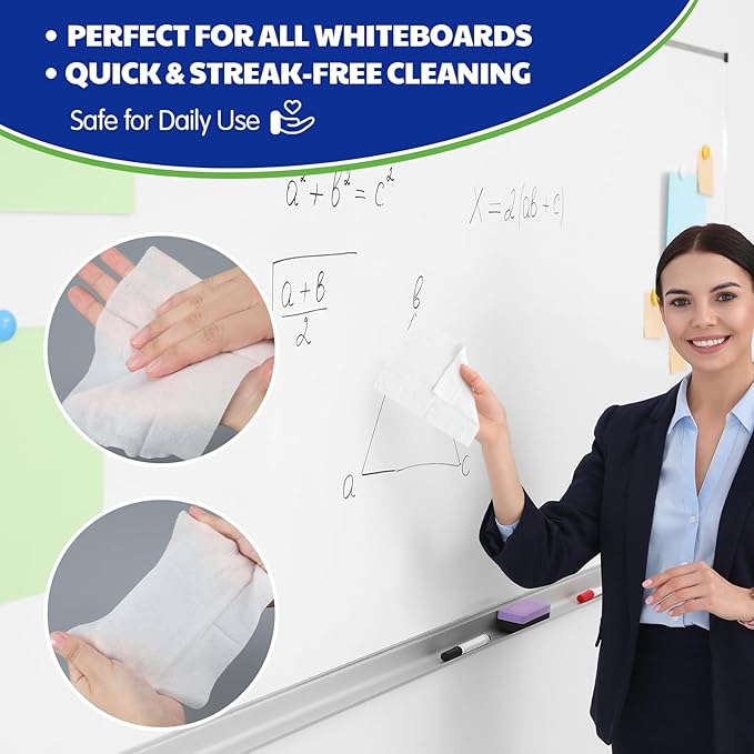 120 Counts Whiteboard Wet Wipes Dry Erase Board Cleaning Non-toxic Whiteboard Wipes Resealable Convenient Dry for Home Classroom School Office